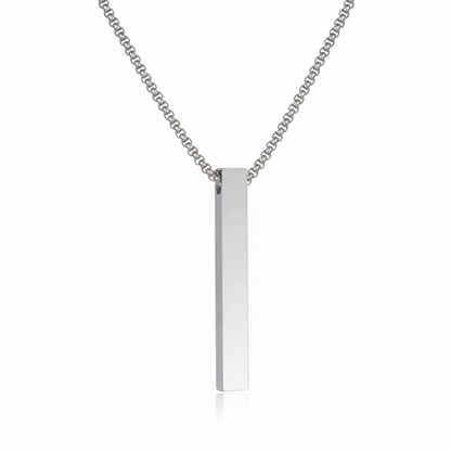 Silver Bar Pendant Chain Necklace For Men