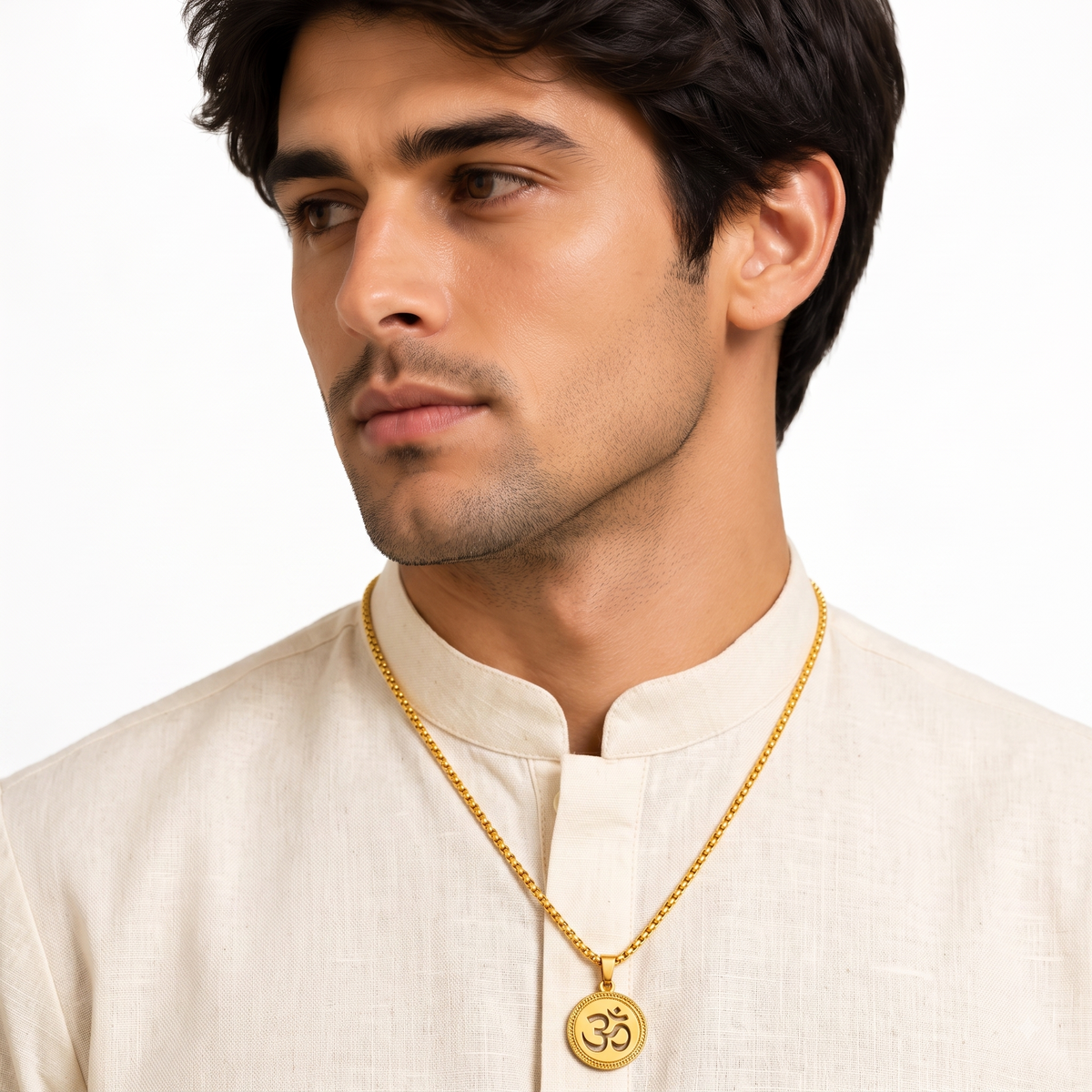 Gold Plated Detailed Cutwork Om Pendant Chain for Men | Aum Spiritual Necklace