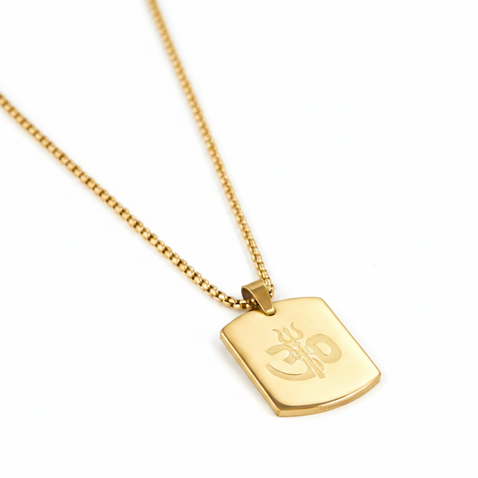 Om Trishul Power Gold Plated Pendant Chain Necklace (23 Inch)