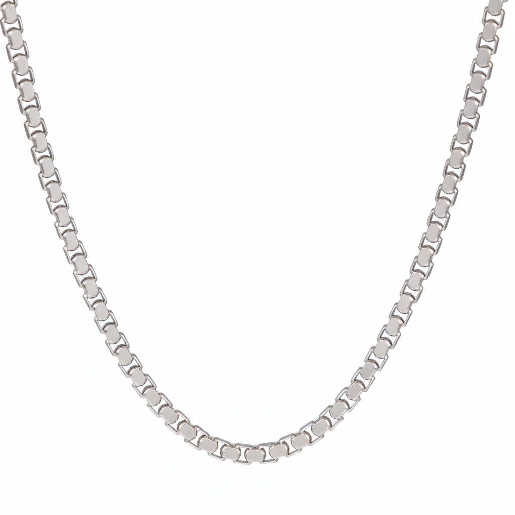 Silver Stainless Steel Italian Box Chain For Men (21.5 Inch)