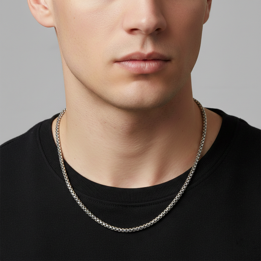 Stylish Stainless Steel Silver Chain For Men (21.5 Inch)