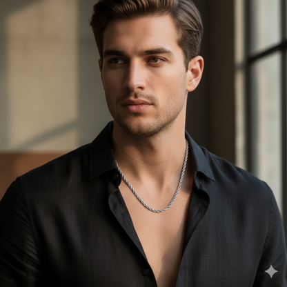 Silver Stainless Steel Rope Chain For Men ( 21.5 Inch)