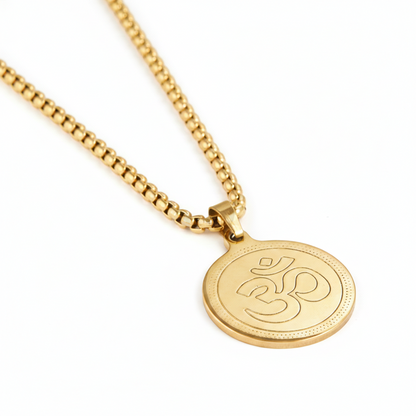 Om Pendant Gold Stainless Steel Necklace Chain For Men (24 Inch)