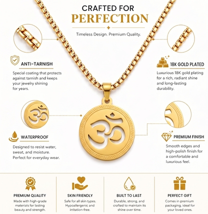 Gold Plated Detailed Cutwork Om Pendant Chain for Men | Aum Spiritual Necklace