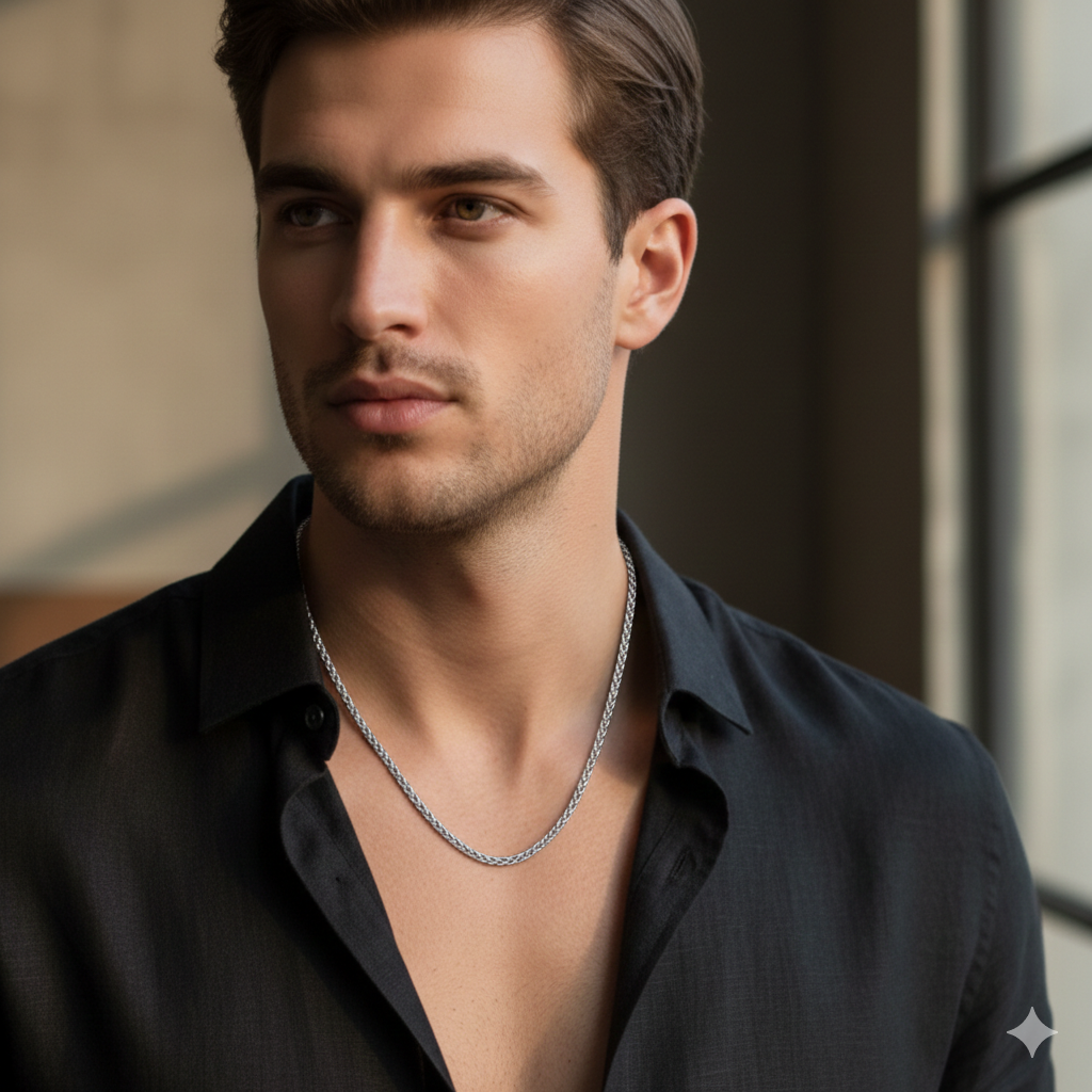 Stainless Steel Twisted Necklace Chain for Men (21.5 Inch)