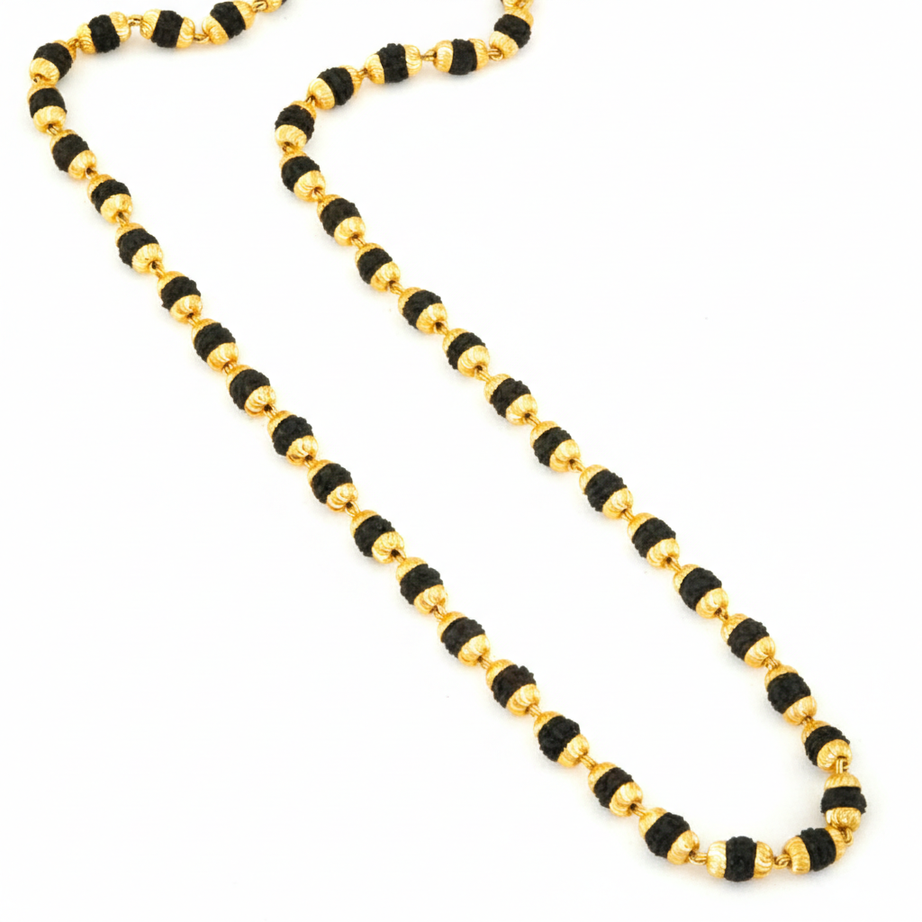 Gold - Plated Rudraksha Mala For Men - 5 MM