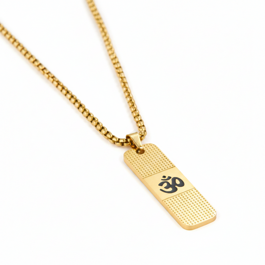 Om Pendant Dotted Design Gold Chain For Men (24 Inch)