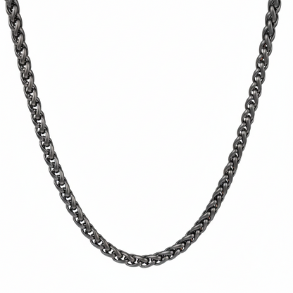 Black Stainless Steel Wheat Chain For Men (21.5 Inch)