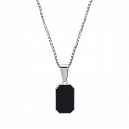 Classic Black Onyx Pendant Necklace – Stainless Steel Box Chain
