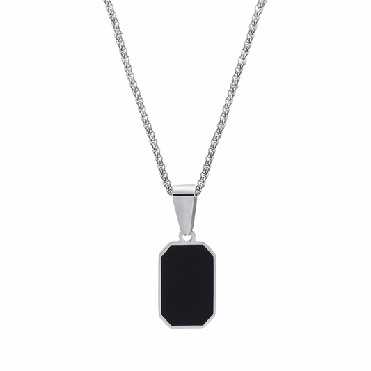 Classic Black Onyx Pendant Necklace – Stainless Steel Box Chain