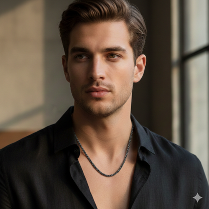 Black Stainless Steel Wheat Chain For Men (21.5 Inch)