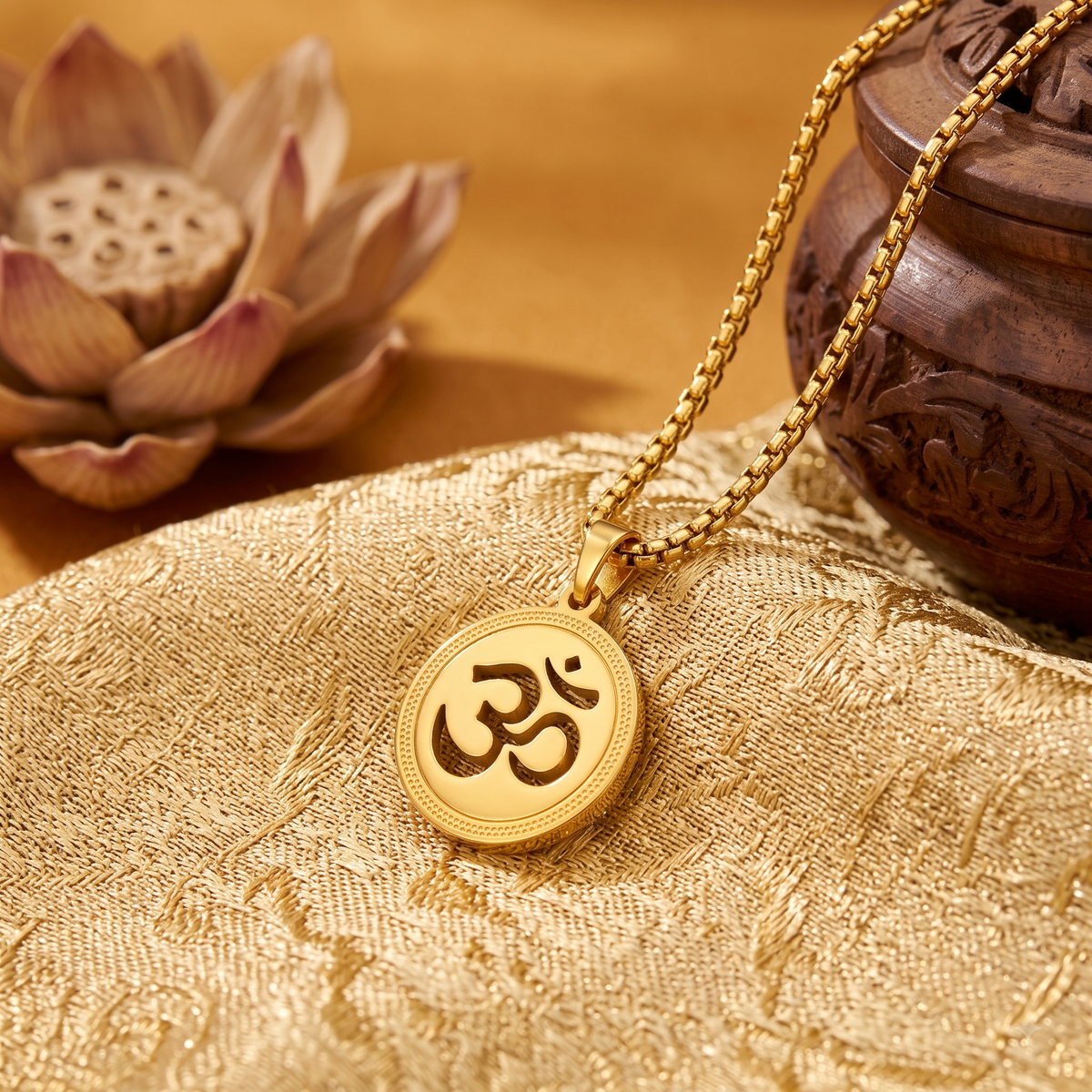 Gold Plated Detailed Cutwork Om Pendant Chain for Men | Aum Spiritual Necklace