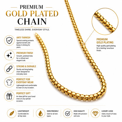 Gold Filled Box Chain Necklace For Men (21 Inch)