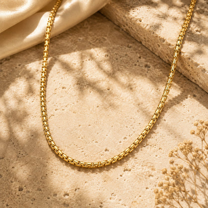 Gold Filled Box Chain Necklace For Men (21 Inch)