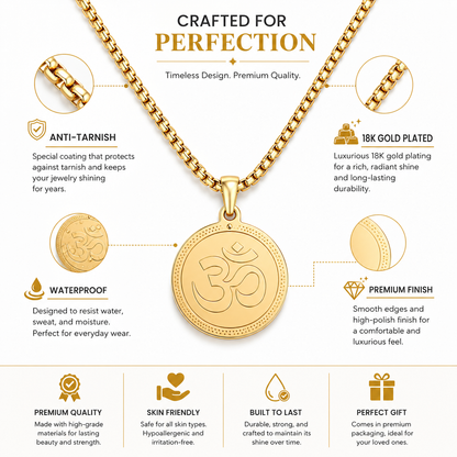 Om Pendant Gold Stainless Steel Necklace Chain For Men (24 Inch)