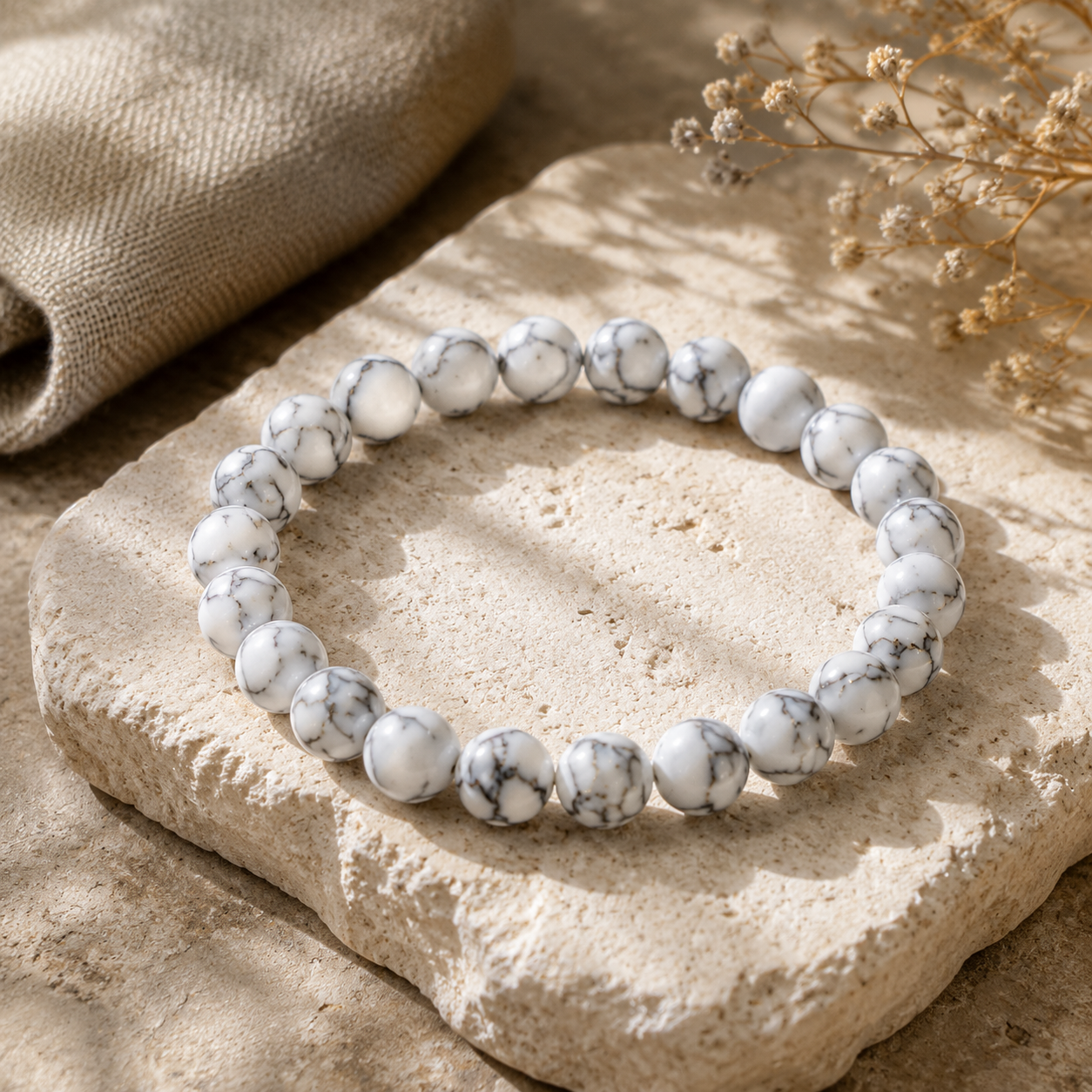 White Howlite Natural Crystals Bracelet For Men