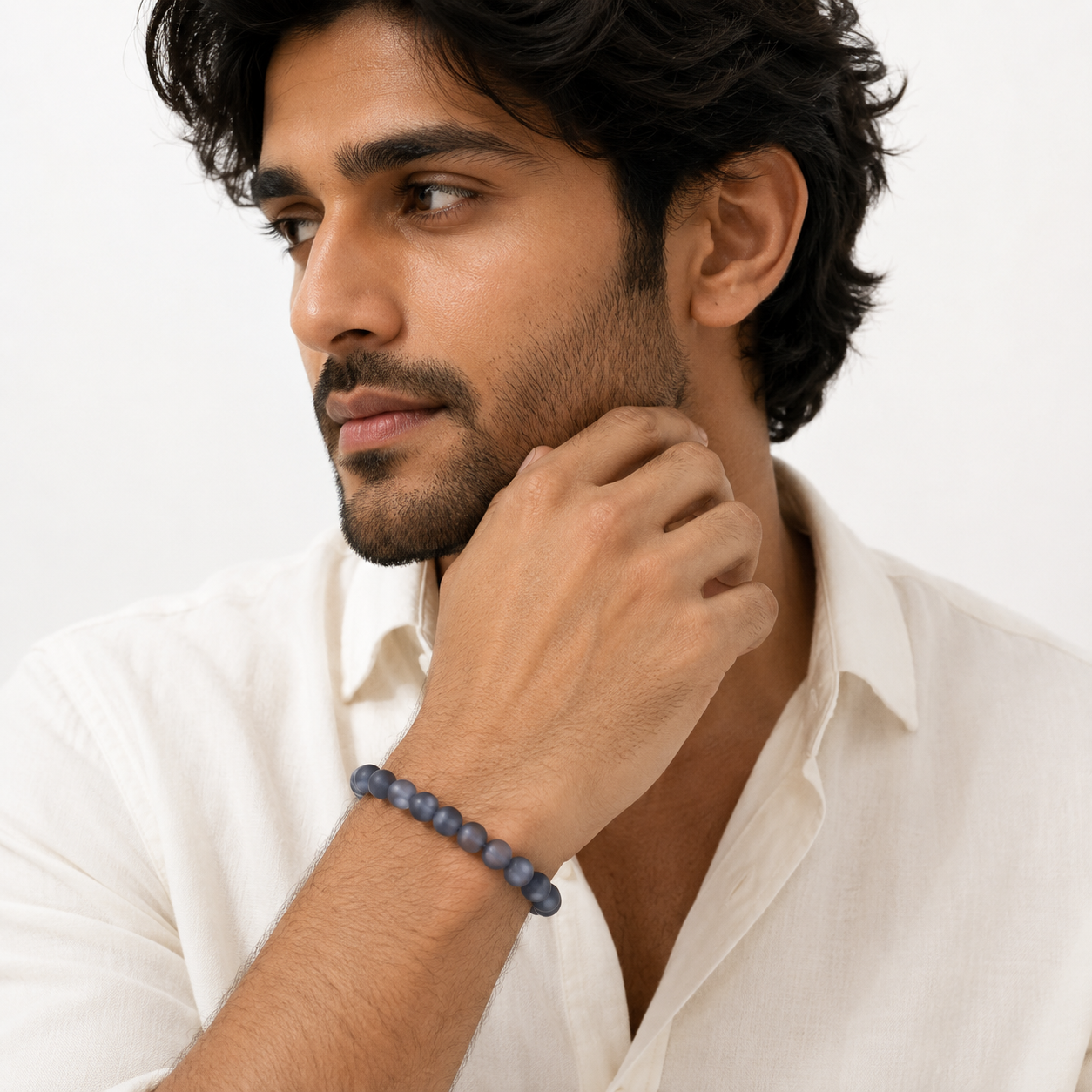 Matte with Grey Moonstone Bracelet for Men