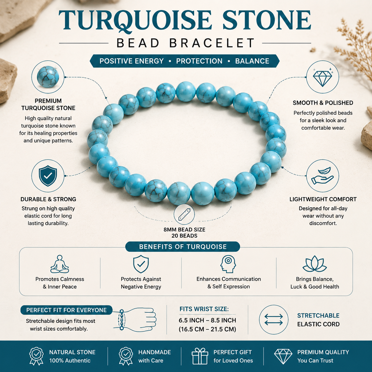 Spiritual Turquoise Blue Crystal Bracelet For Men