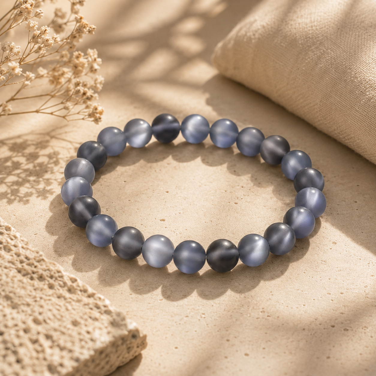 Matte with Grey Moonstone Bracelet for Men