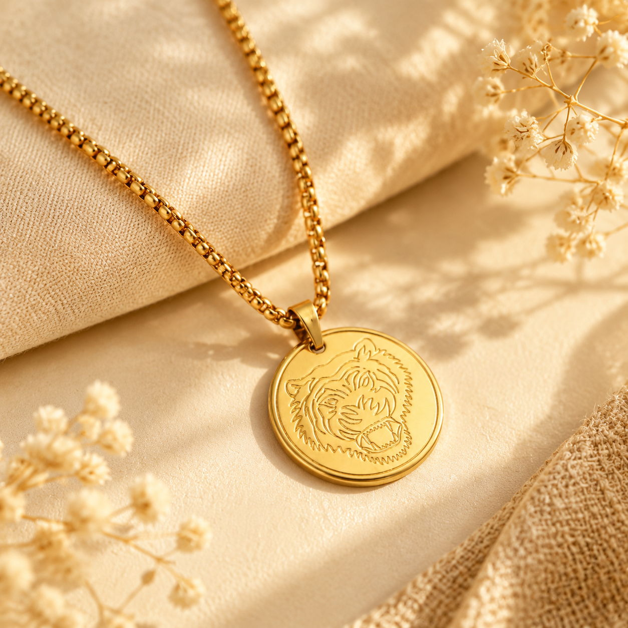 Tiger Gold Stainless Steel Pendant Necklace For Men
