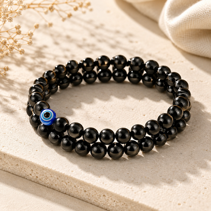 Protective Evil Eye Crystal Black Bracelet 2 Pieces Combo