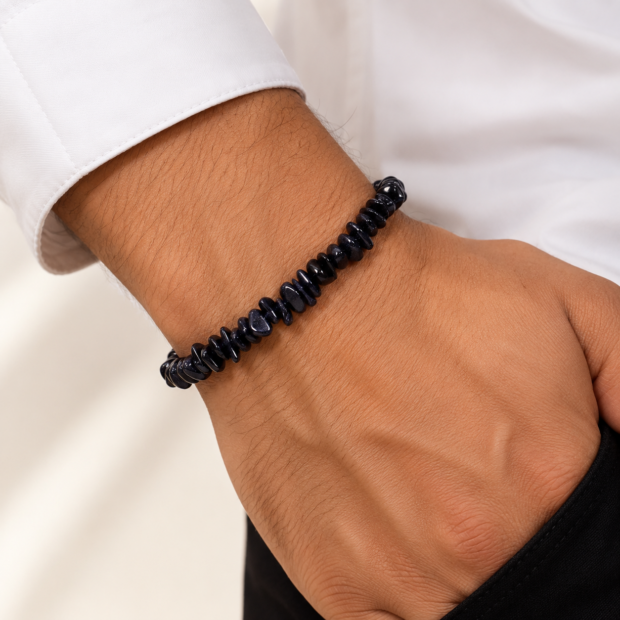 Natural Black Chips Crystals Bracelet for Men