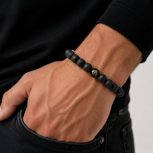 Om Symbol Lava Stone Bracelet For men
