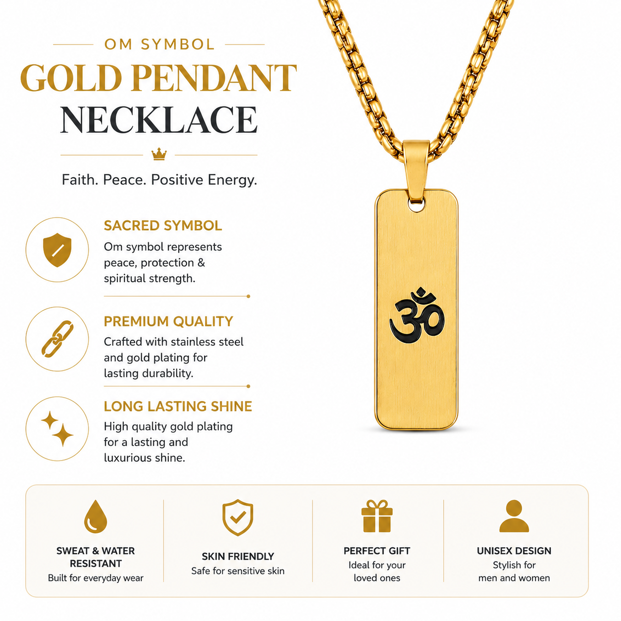 Om Matte Finish Necklace For Men (24 Inch)