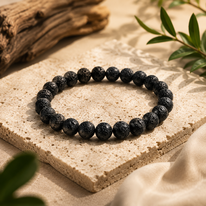 Black Lava Rock Stone Bracelet For Men