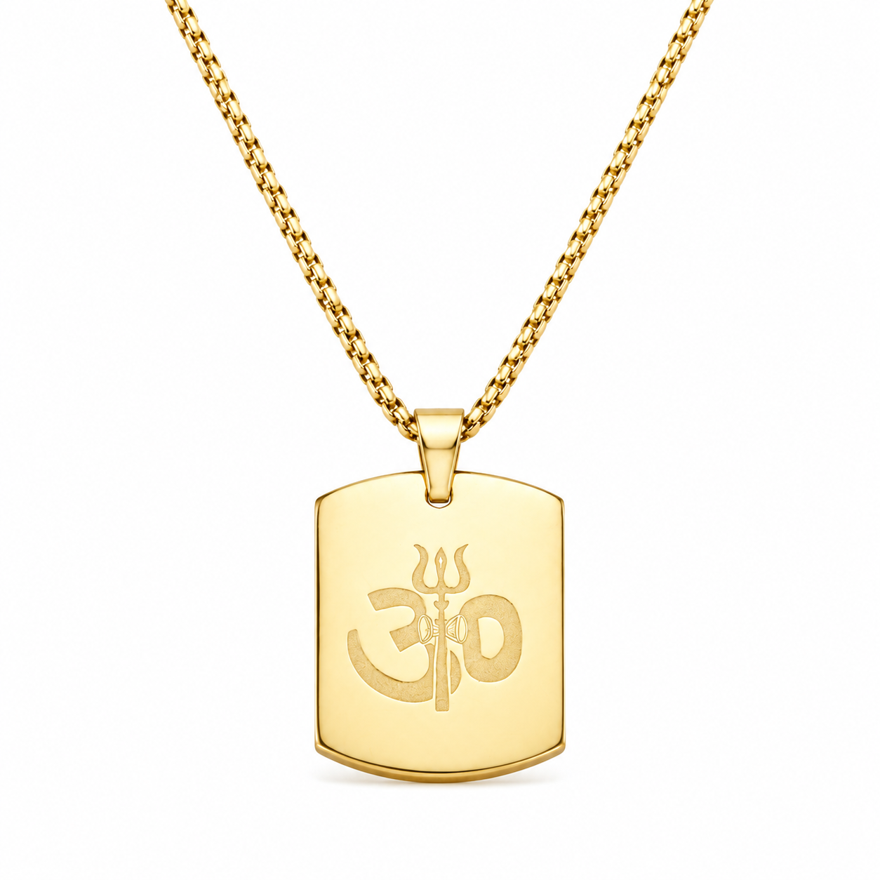 Om Trishul Power Gold Plated Pendant Chain Necklace (24 Inch)