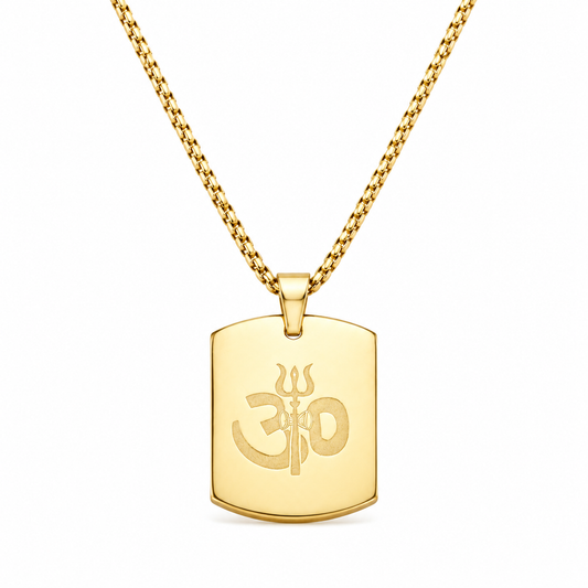 Om Trishul Power Gold Plated Pendant Chain Necklace (24 Inch)