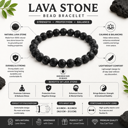 Black Lava Rock Stone Bracelet For Men