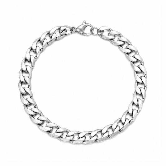 Silver Stainless Steel Curb Bracelet For Men (8.5 Inch)