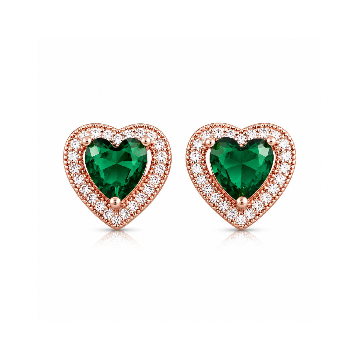 Green Heart Diamond Stud Earrings