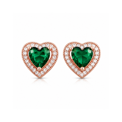 Green Heart Diamond Stud Earrings