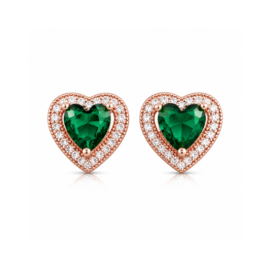 Green Heart Diamond Stud Earrings