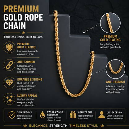 Gold Plated Rope Chain For Men (21.5 Inch)