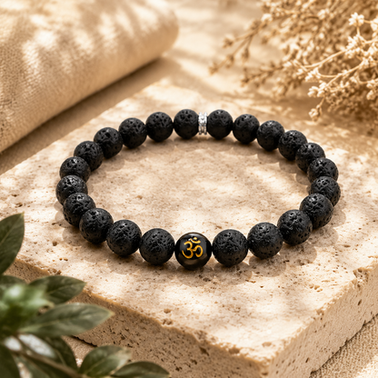 Om Symbol Lava Stone Bracelet For men