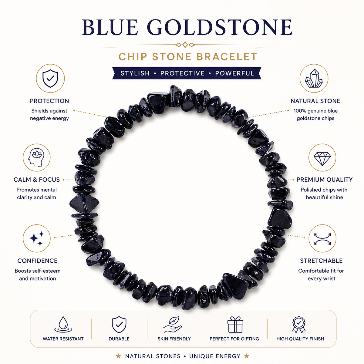 Natural Black Chips Crystals Bracelet for Men