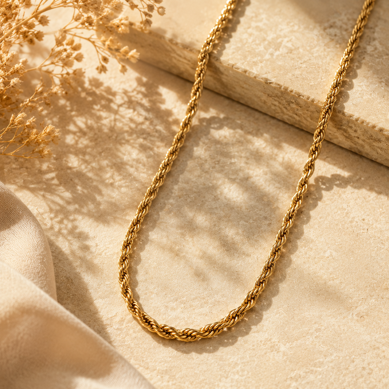 Gold Plated Rope Chain For Men (21.5 Inch)