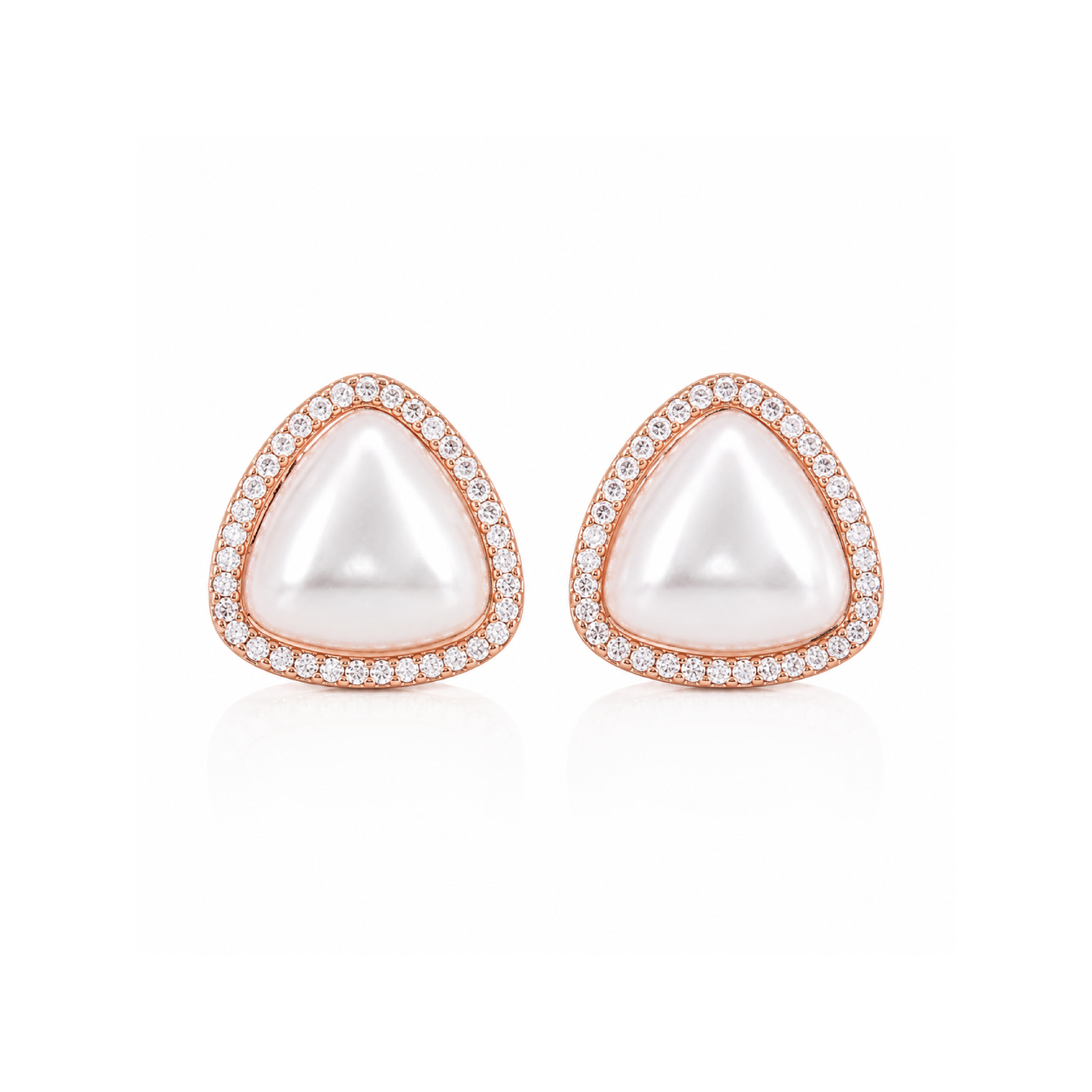 Triangle Pearl Diamond Earrings