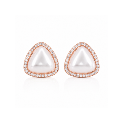 Triangle Pearl Diamond Earrings