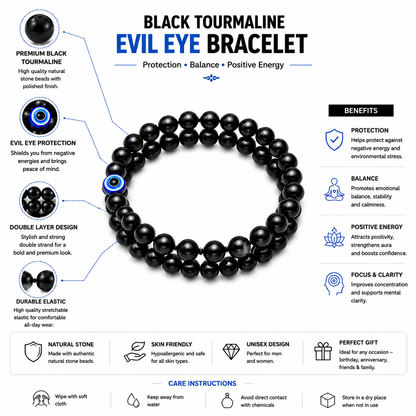 Protective Evil Eye Crystal Black Bracelet 2 Pieces Combo
