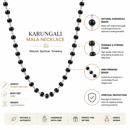 Original Karungali Mala Necklace for Men & Women | Natural Ebony Wood Beads - 6 MM