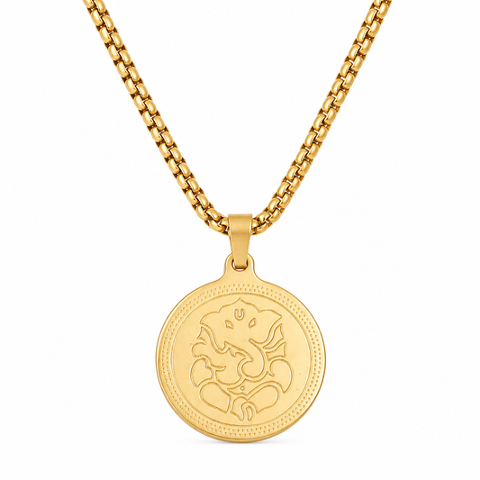 Ganesha's Blessing Pendant Gold Stainless Steel Necklace Chain For Men (24 Inch)