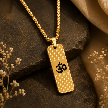 Om Pendant Dotted Design Gold Chain For Men (24 Inch)