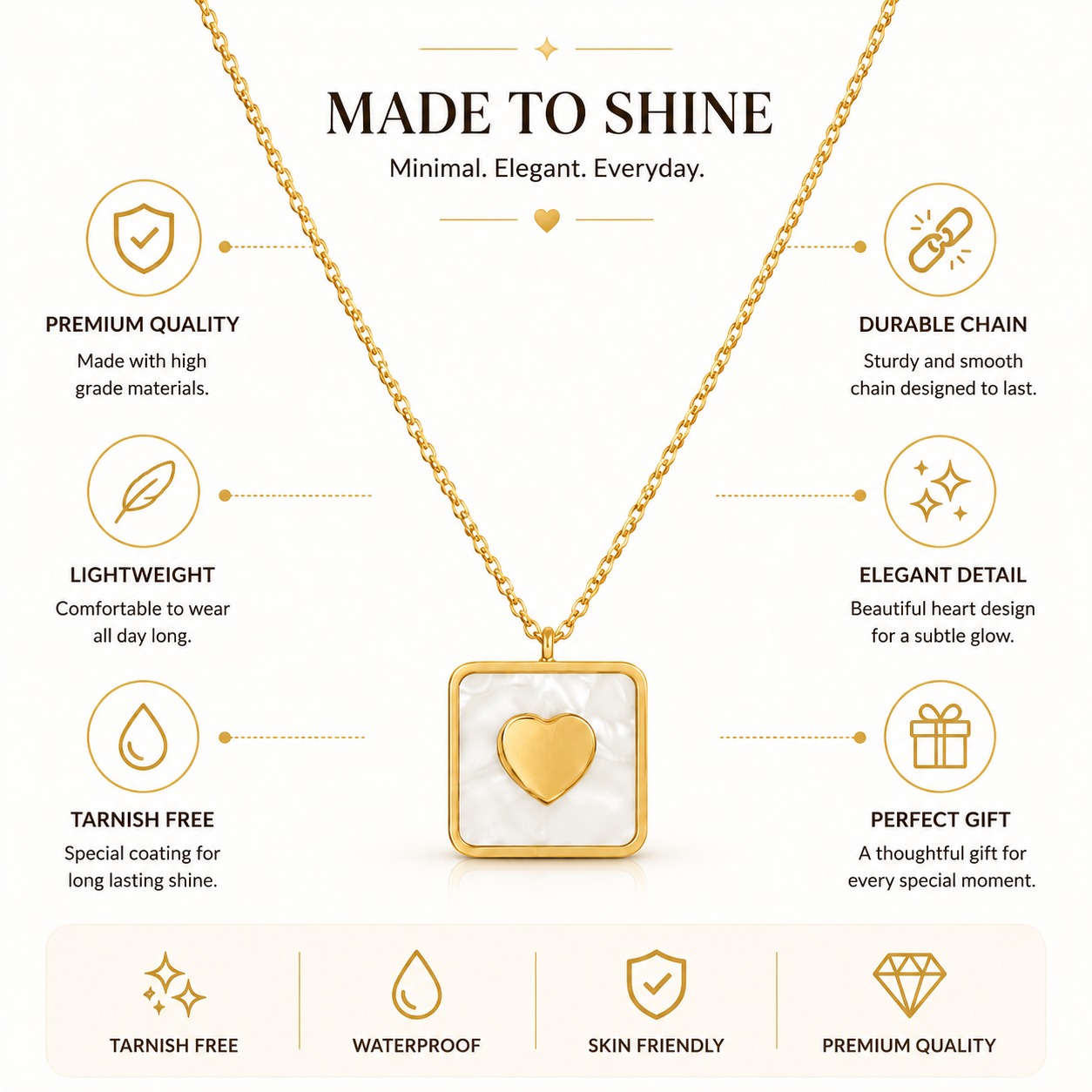 Square Heart Necklace Tarnish free