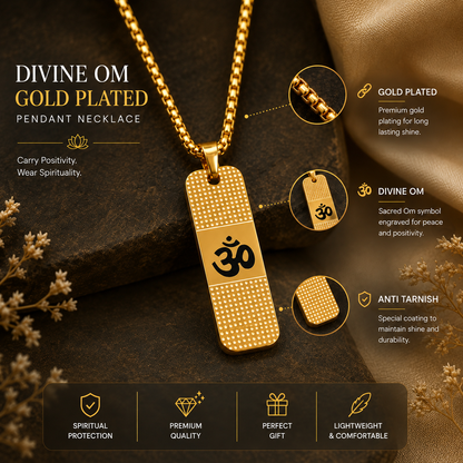 Om Pendant Dotted Design Gold Chain For Men (24 Inch)