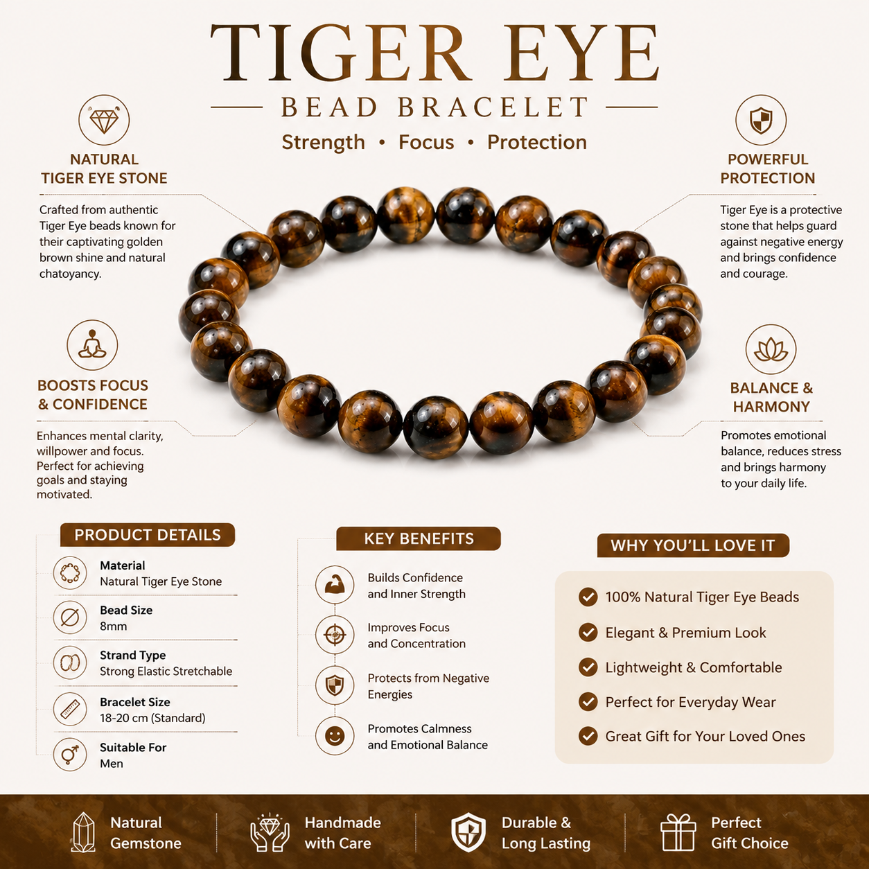 Natural Pearl Tiger Eye Bracelet For Men