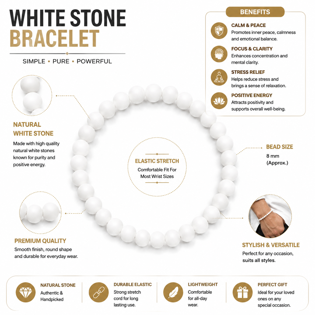 White Moonstone Bracelet For Men